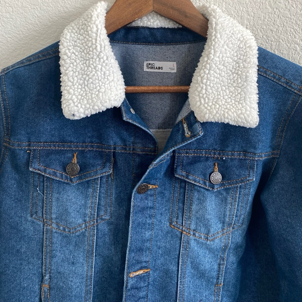 Embroidered Denim Sherpa Jacket - “HEROES vs HEROES” Tiger Design, Size Boy's L